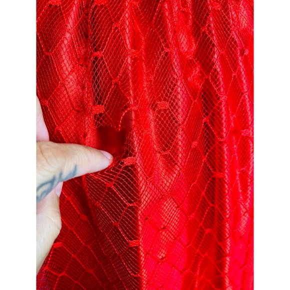 Vintage 60s 70s Holiday Red Cocktail Party Tea Dress Size Small Lace Formal VLV - Picture 3 of 8